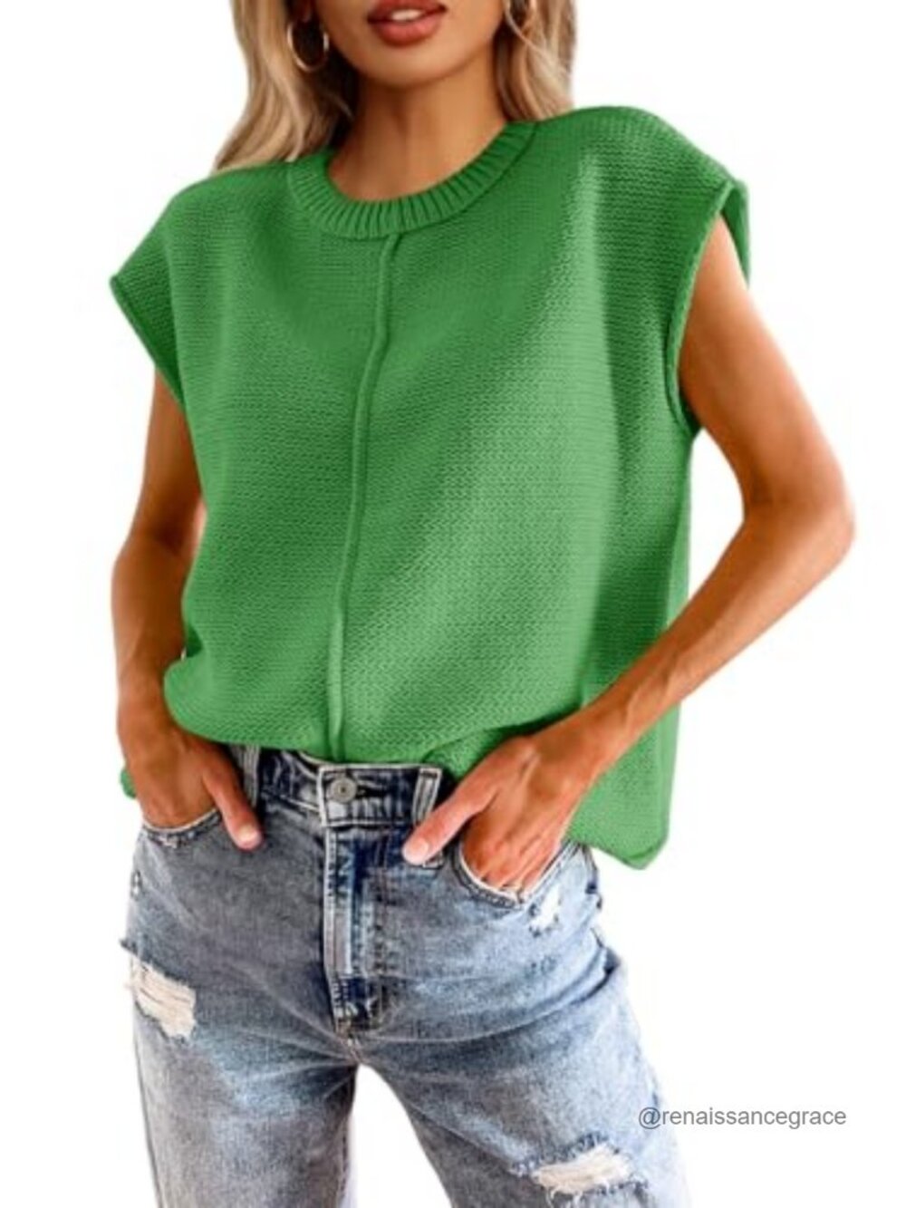 Saodimallsu Womens Sweater Vest Cap Sleeve Loose Knit Pullover Top
